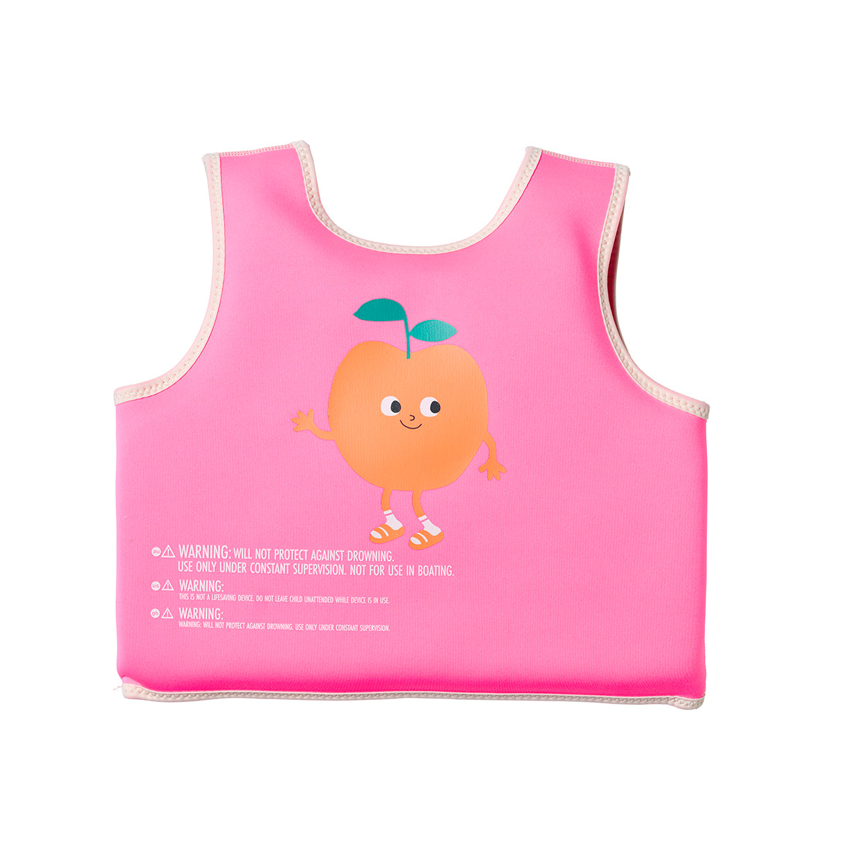 Sunnylife Kids Swim Vest Poppy the Peach Neon Pink size 3-6 back view with peach character