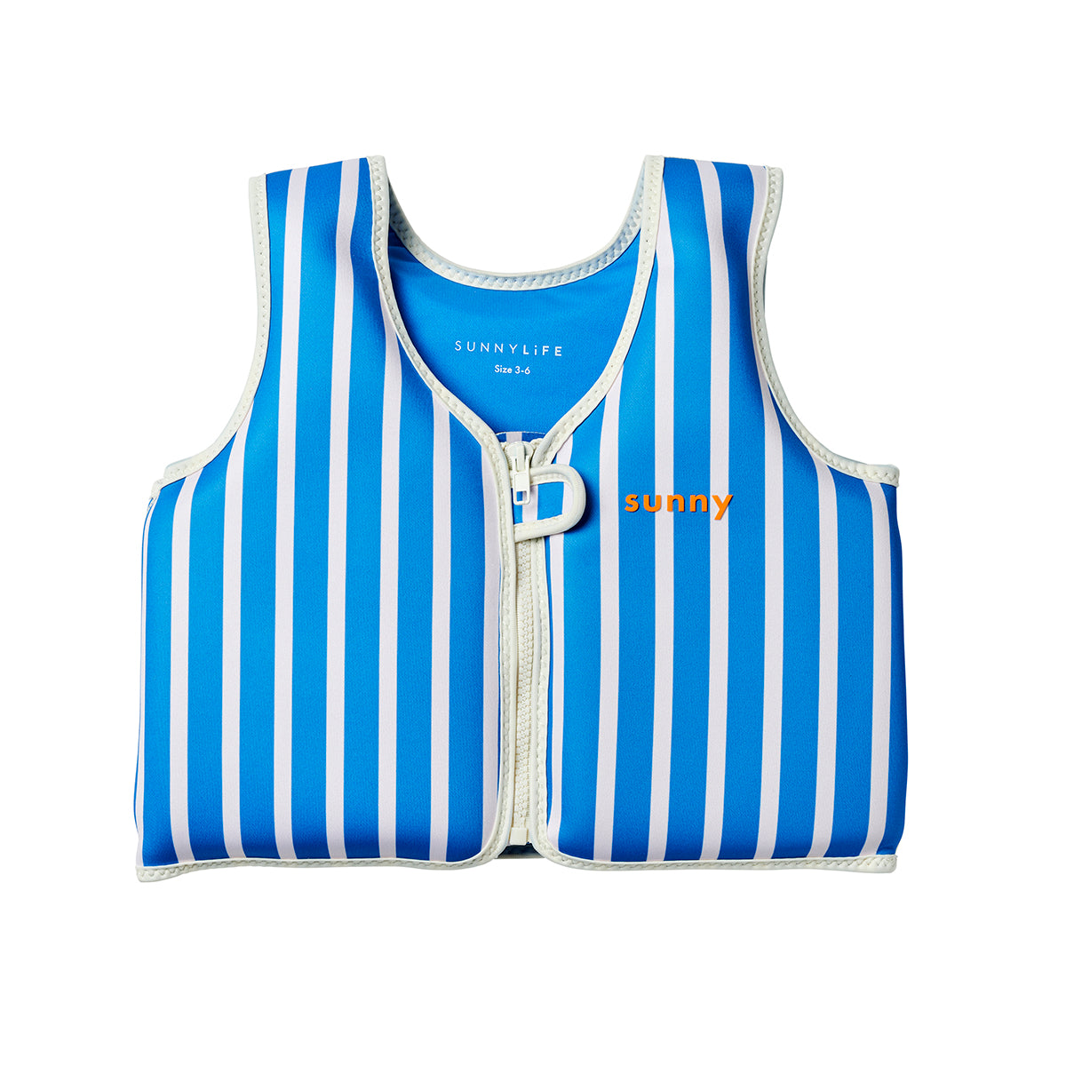 Sunnylife Kids Swim Vest Tino the Tiger Blue stripe size 3-6 front view with centre zip