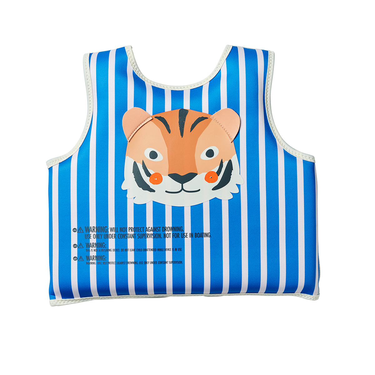 Sunnylife Kids Swim Vest Tino the Tiger Blue stripe size 3-6 back view with tiger face