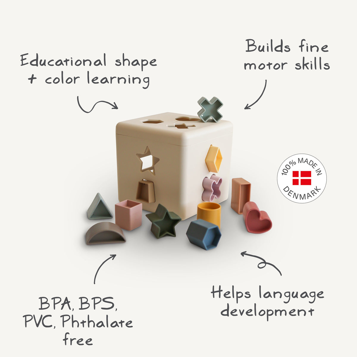 Mushie Shape Sorting Box features