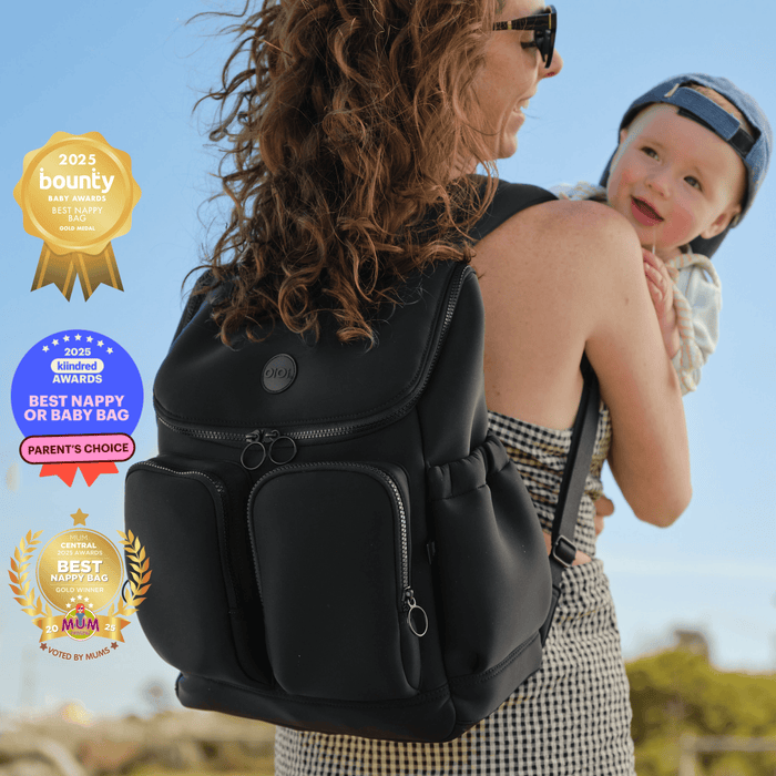 Oioi signature nappy backpack in black neoprene