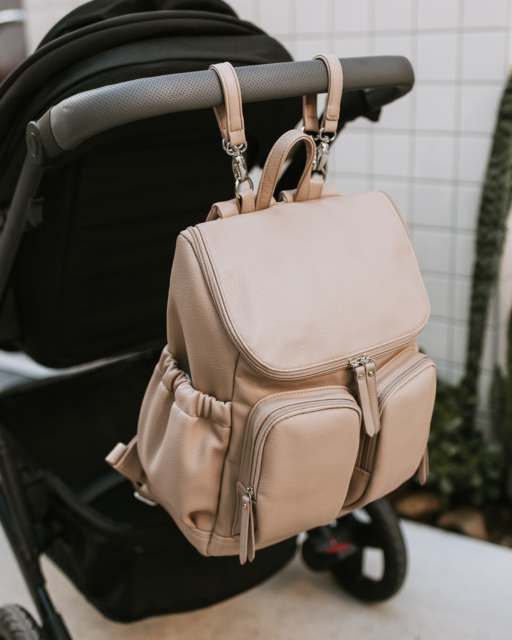 Signature Nappy Backpack | Oat Dimple Vegan Leather