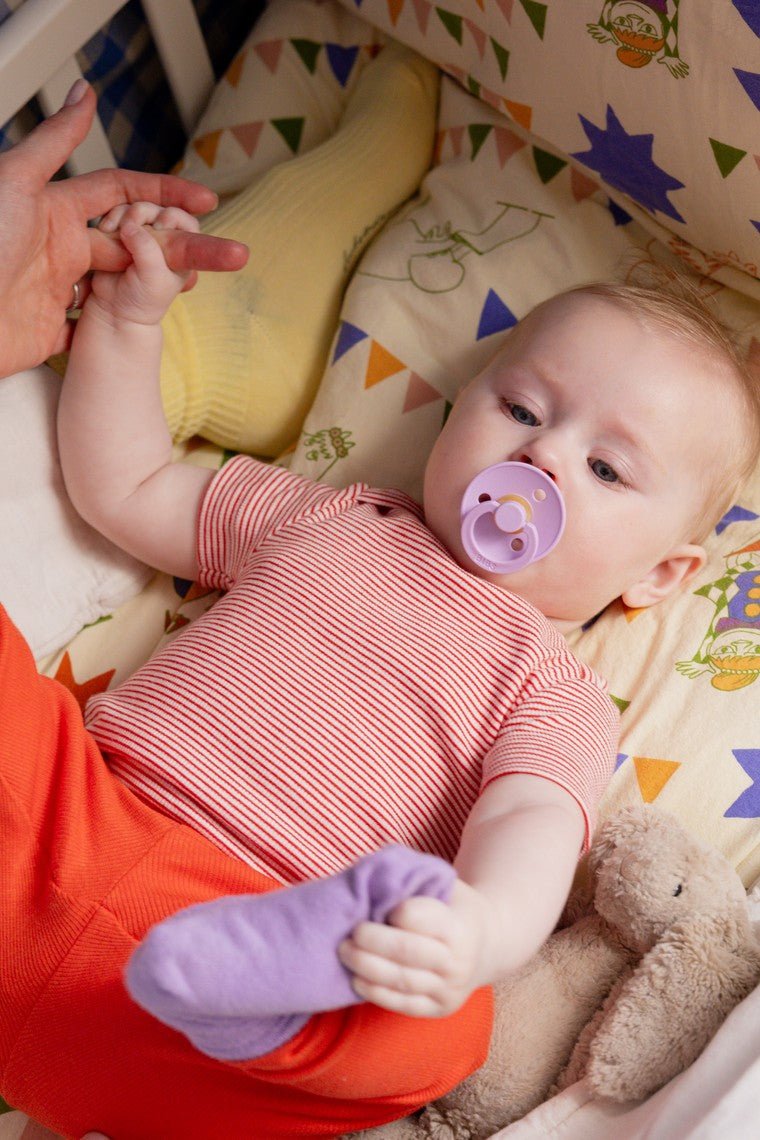 BIBS Round Pacifier Sky Blue in use