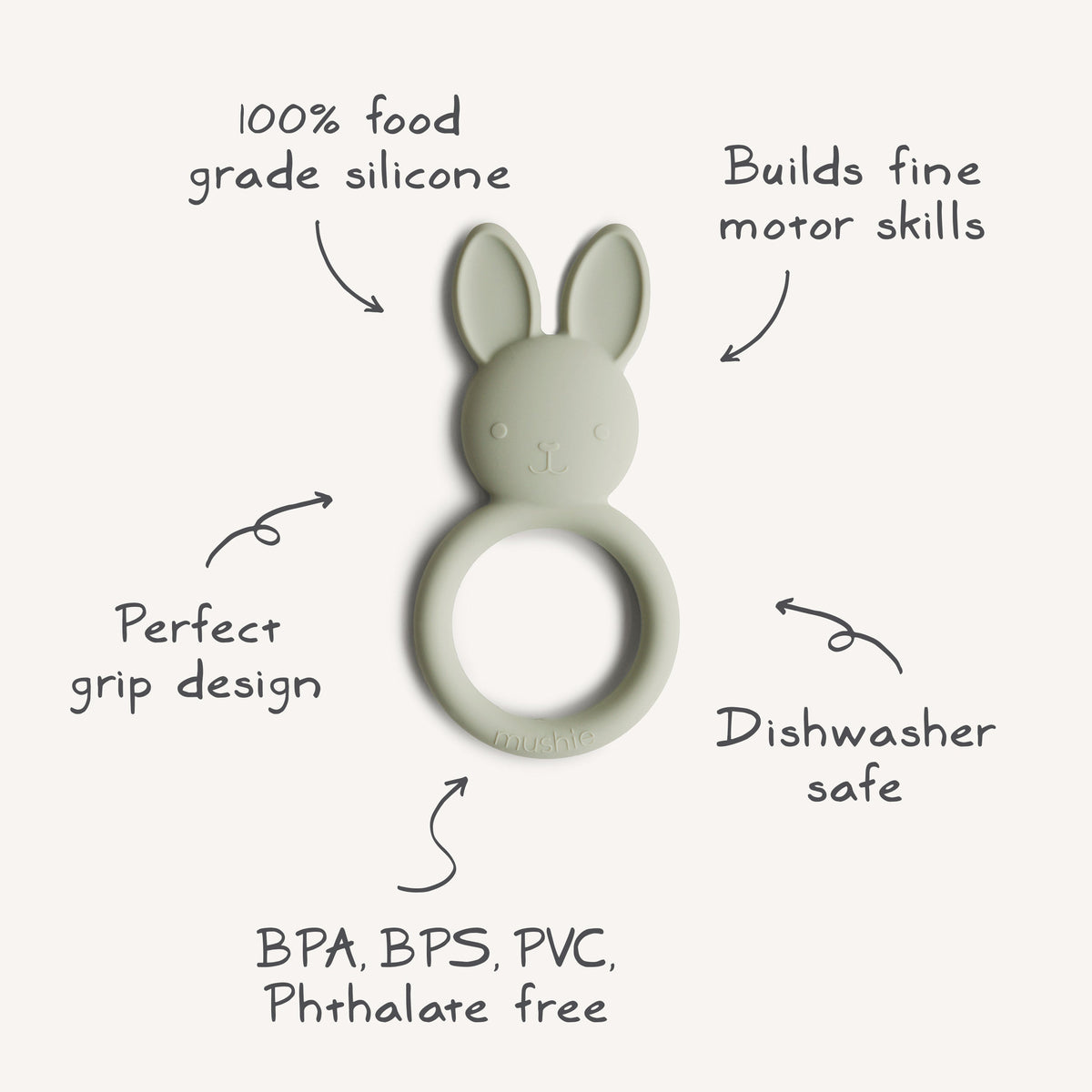 Mushie Bunny Teether features