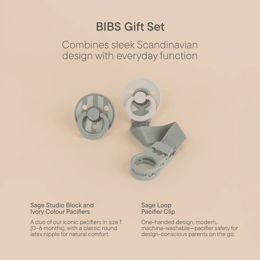 bibs dummy and loop gift set in sage