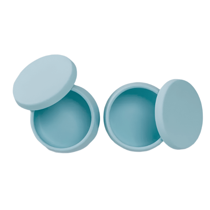 Starting Solids Australia Suckie Scoop Mini Bowls in Blue Lemonade with lids, on a white background