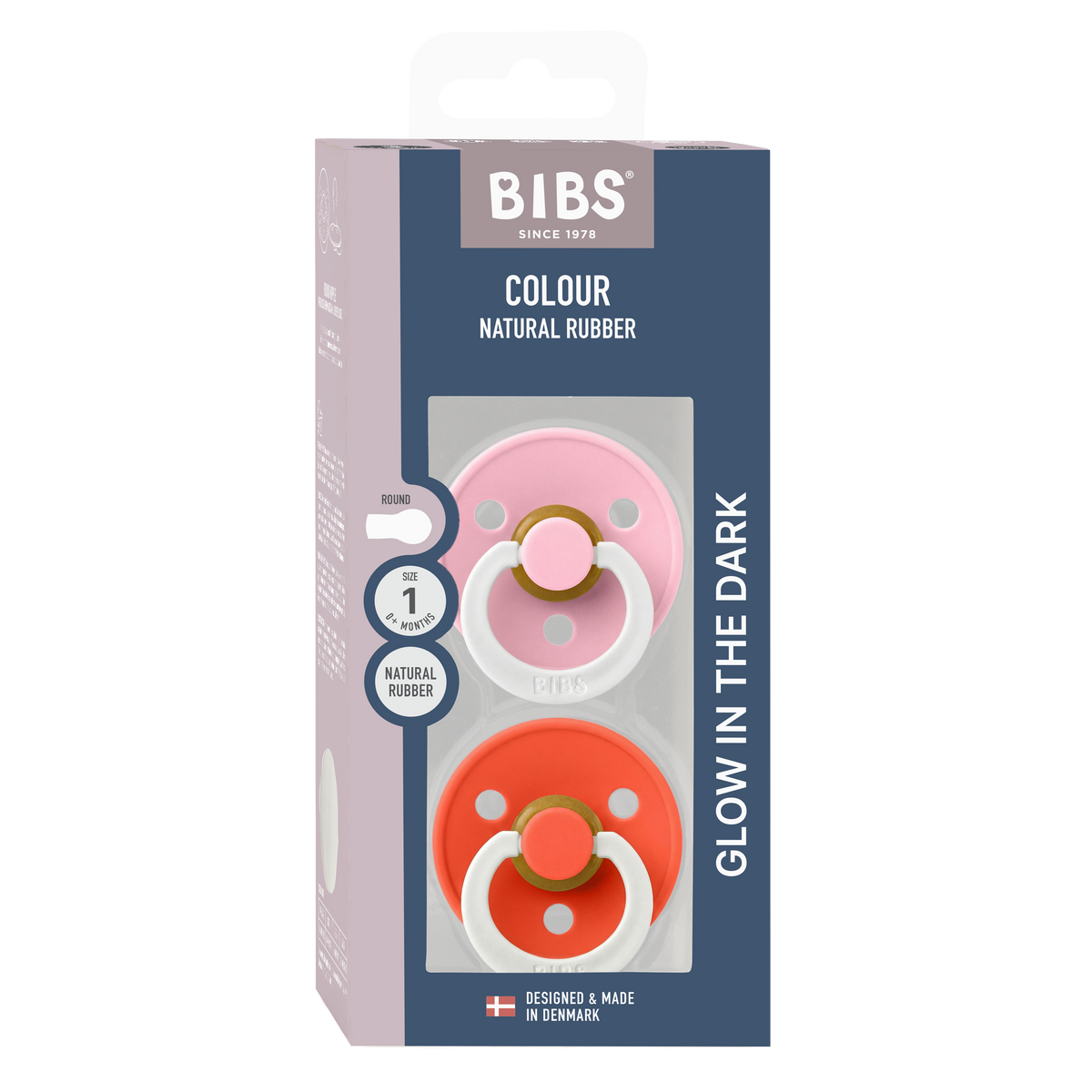 BIBS Round Glow Pacifier Baby Pink/Tango