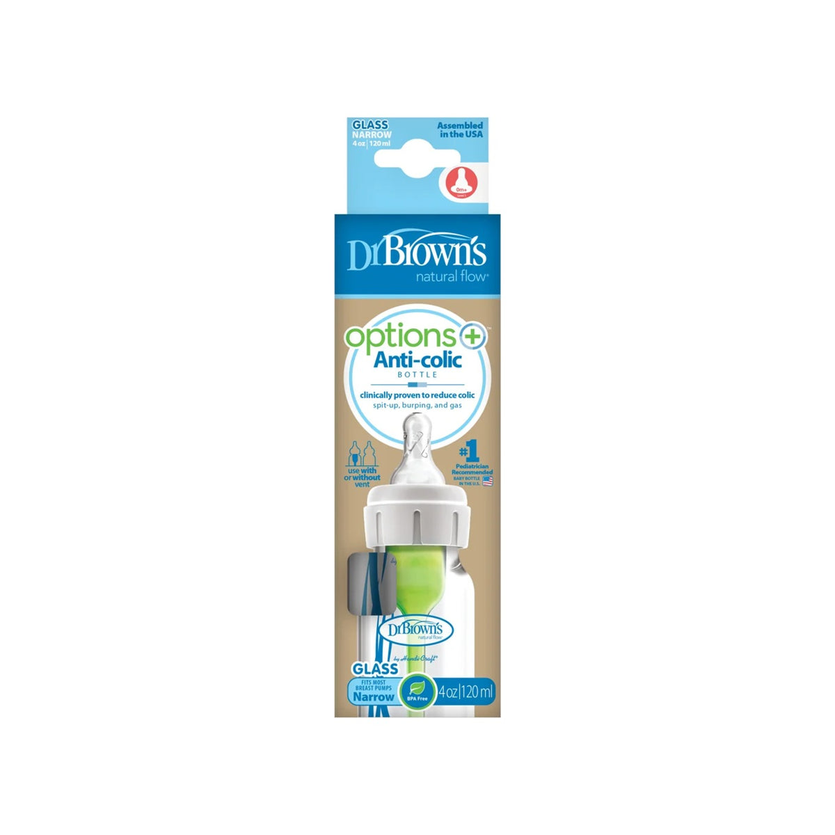 Dr Brown's Options+ Narrow Glass Bottle 120ml packaging