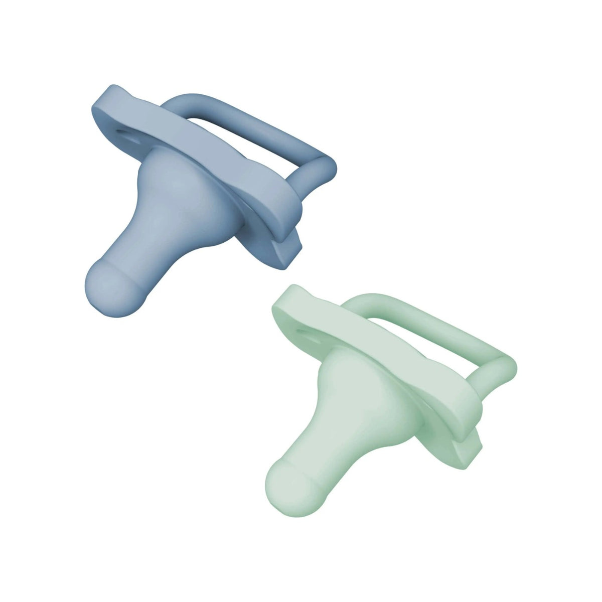 Dr Brown's HappyPaci blue and green silicone soothers from above