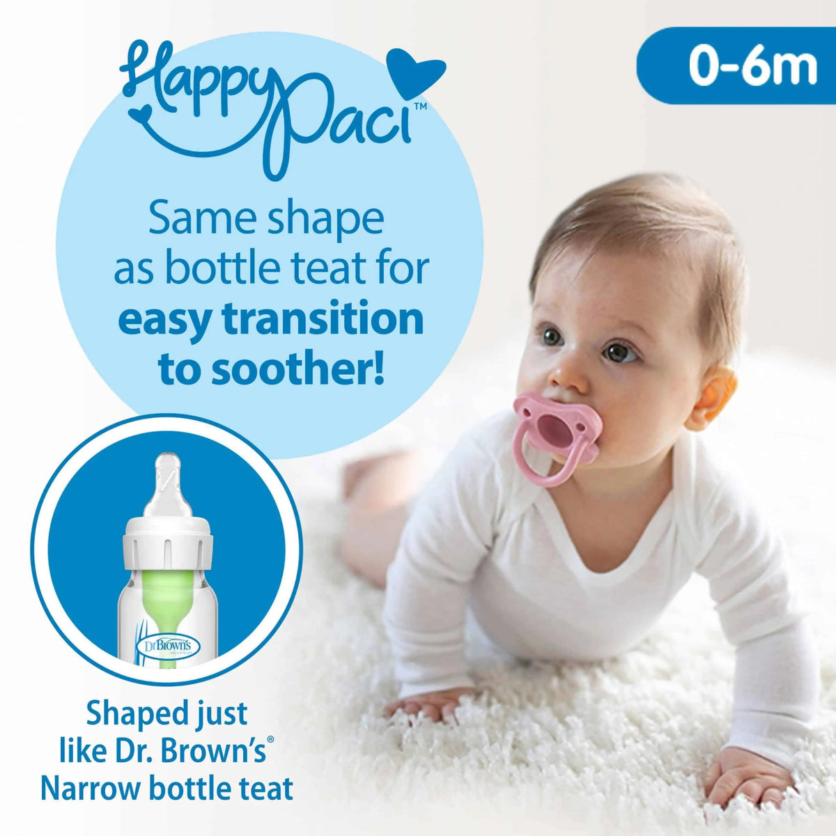 HappyPaci teat shaped like the Dr Brown's Narrow bottle teat