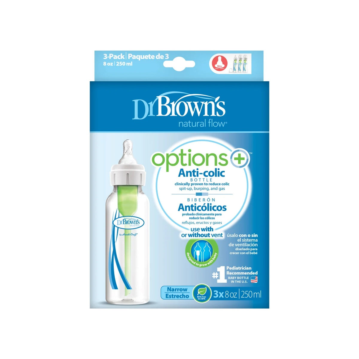 Dr Brown's Options+ Narrow Bottle 250ml 3 Pack packaging