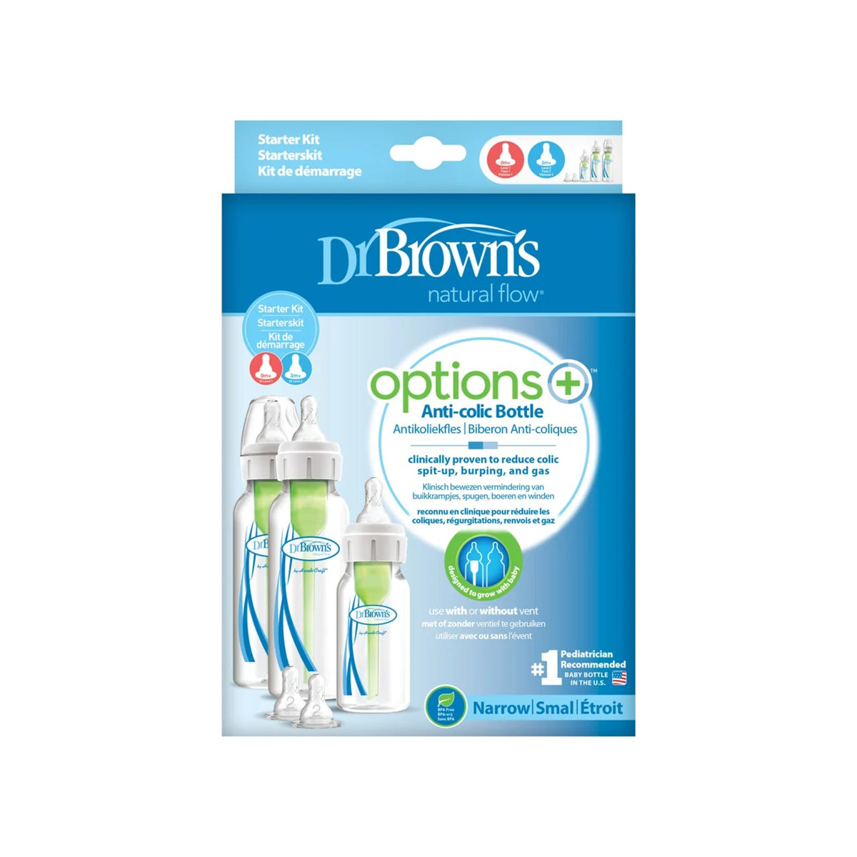 Dr Brown's Options+ Narrow Newborn Starter Set packaging