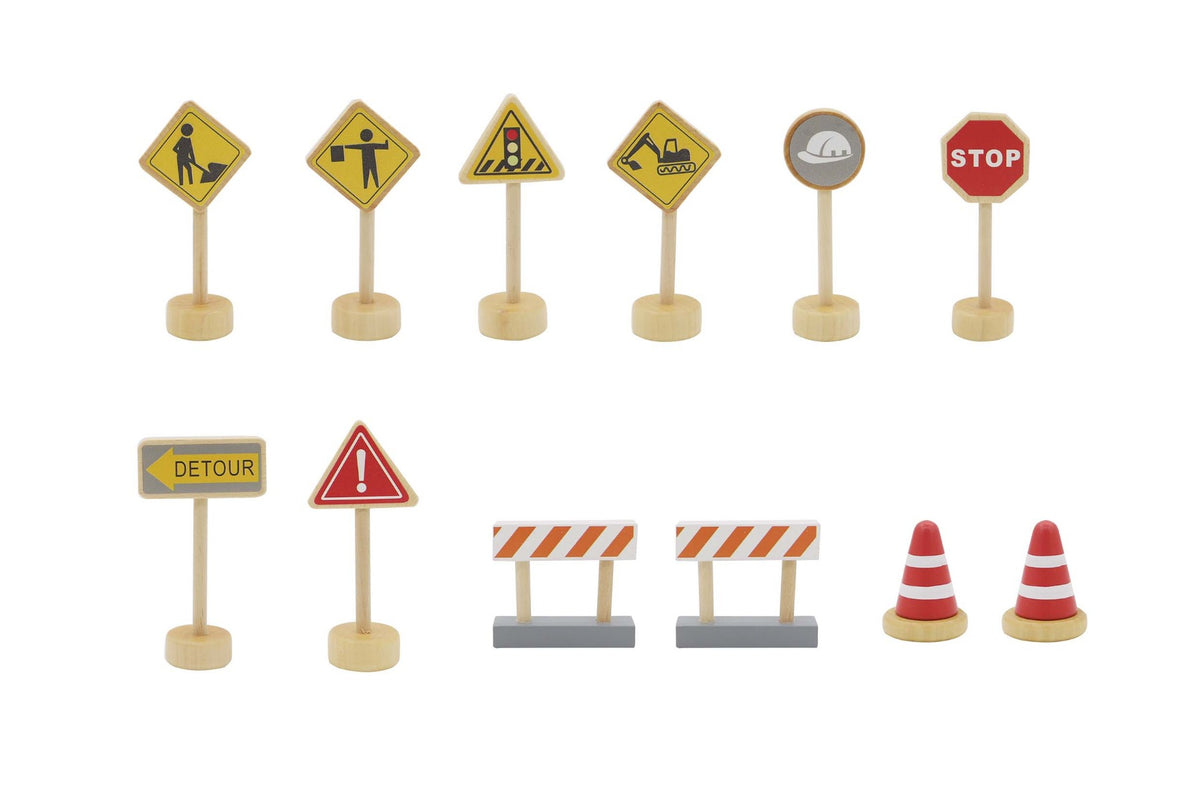 ToysLink Wooden Construction Traffic Sign Play Set