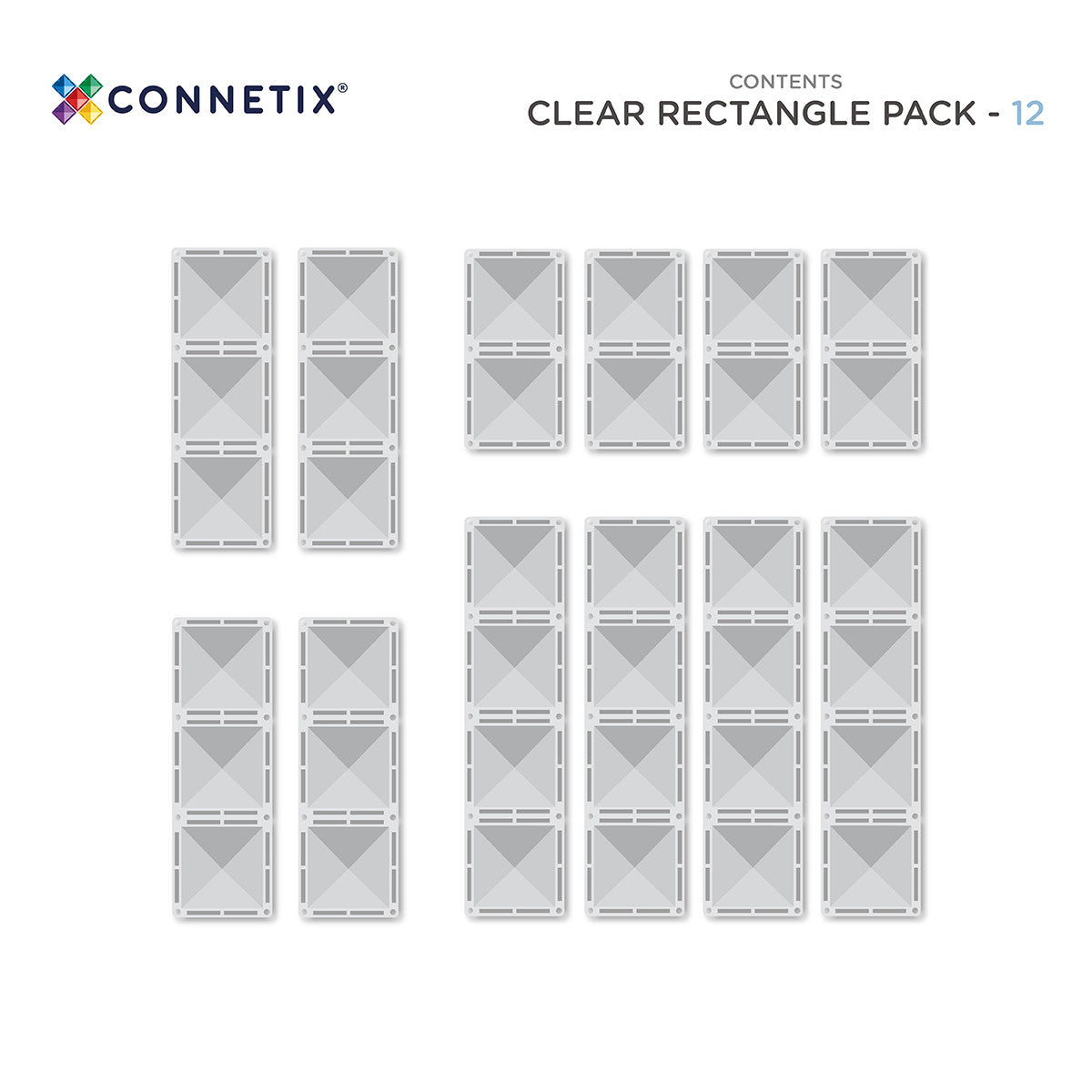 Connetix Clear Rectangle Pack 12 piece contents