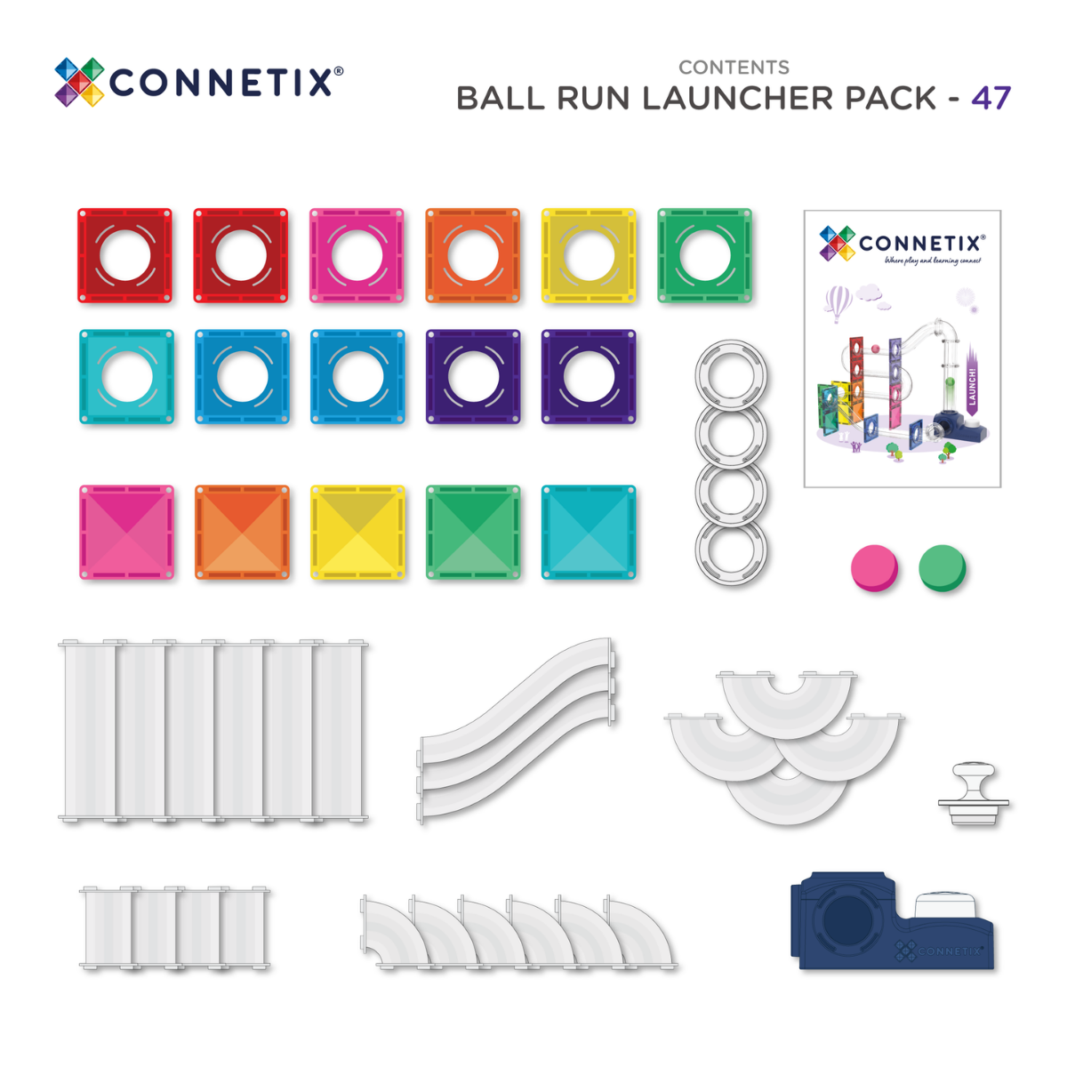 Connetix Ball Run Launcher Pack 47 pc - Contents