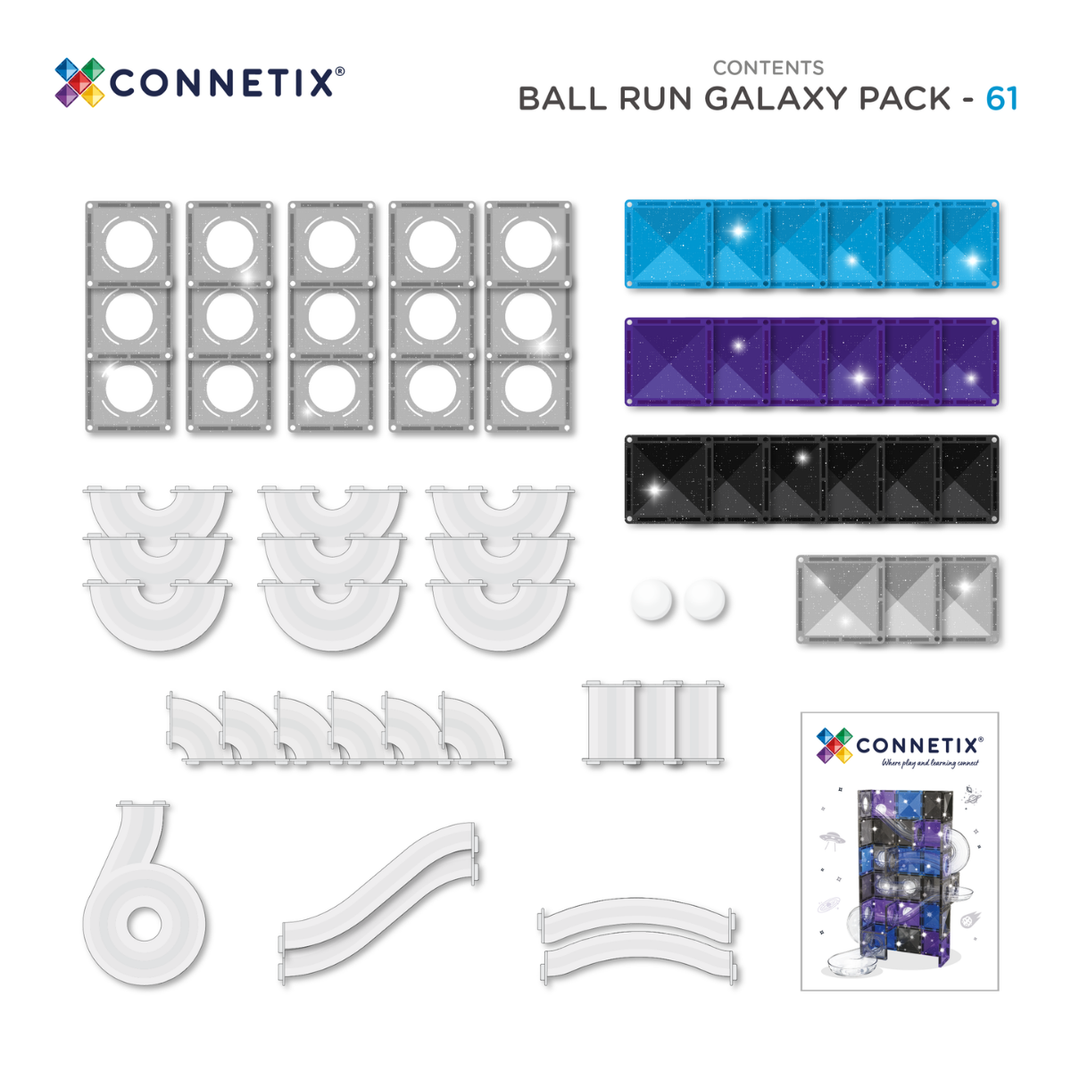 Connetix Ball Run Galaxy Pack 61 pc - Contents