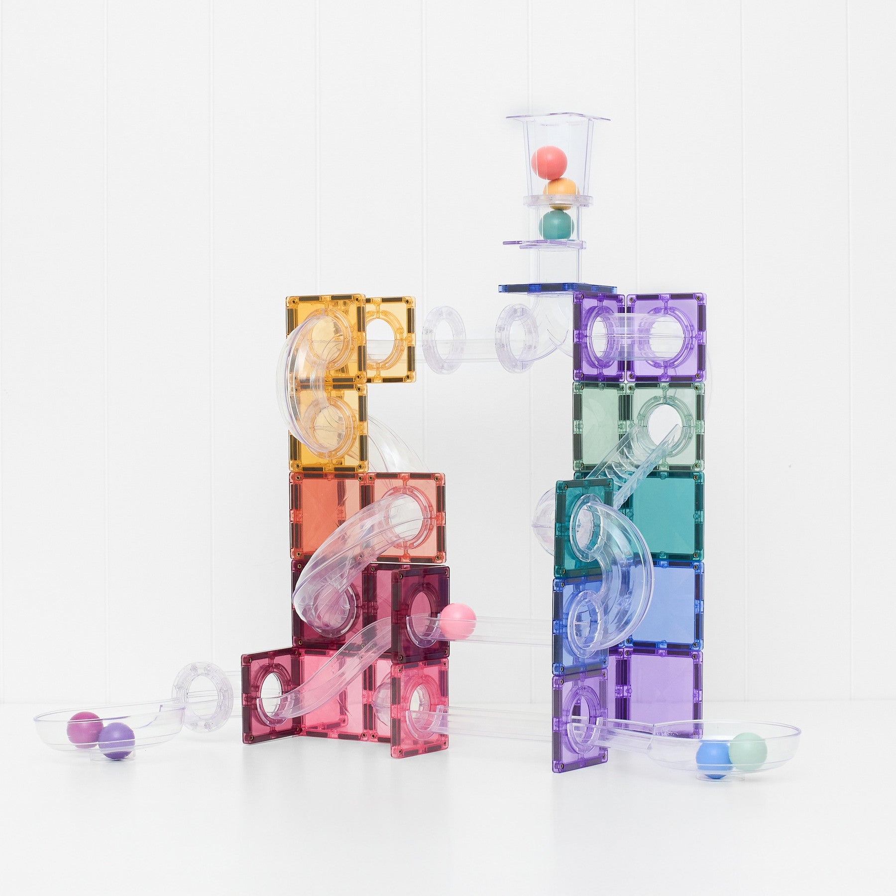 Connetix pastel ball run release gate and funnel pieces