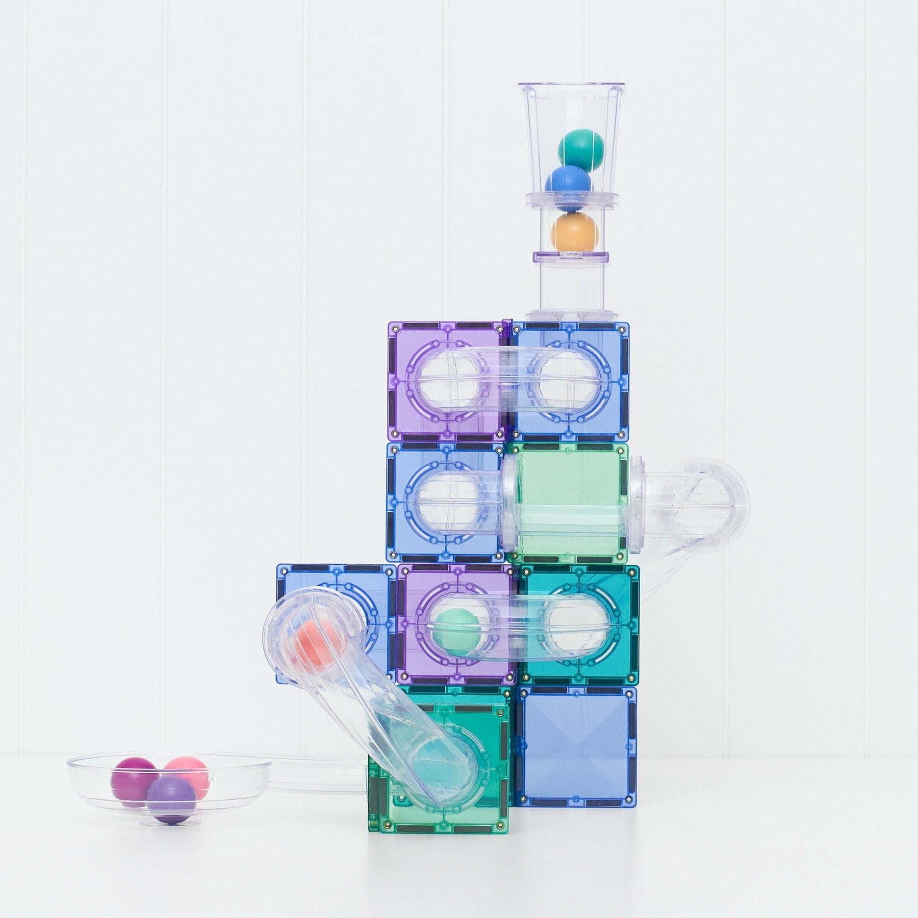 Connetix pastel ball run racing track with split tubes
