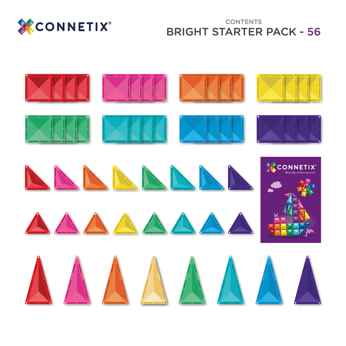 Connetix Bright Starter 56 Piece Pack - Contents