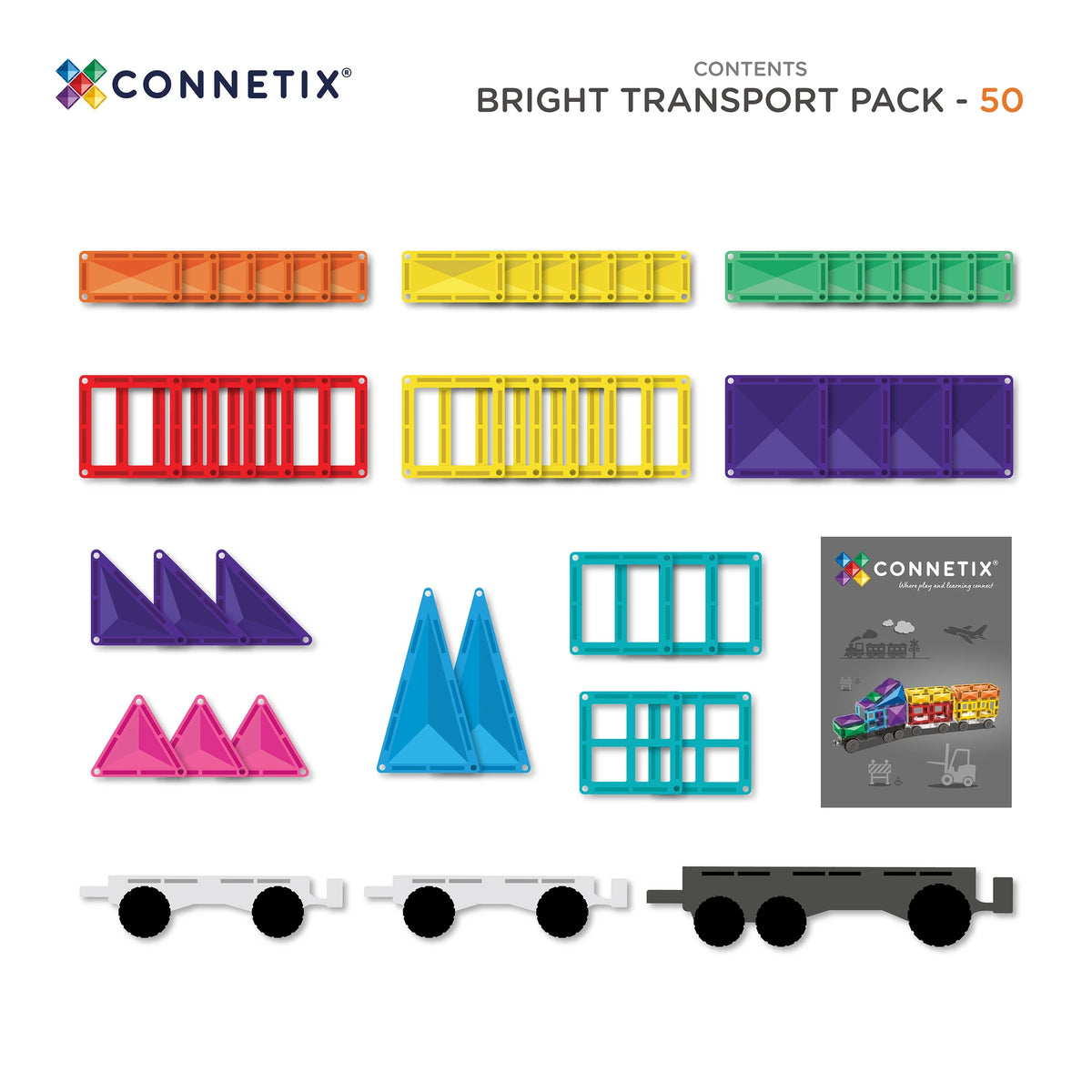 Connetix Bright Transport 50 Piece Pack - Contents