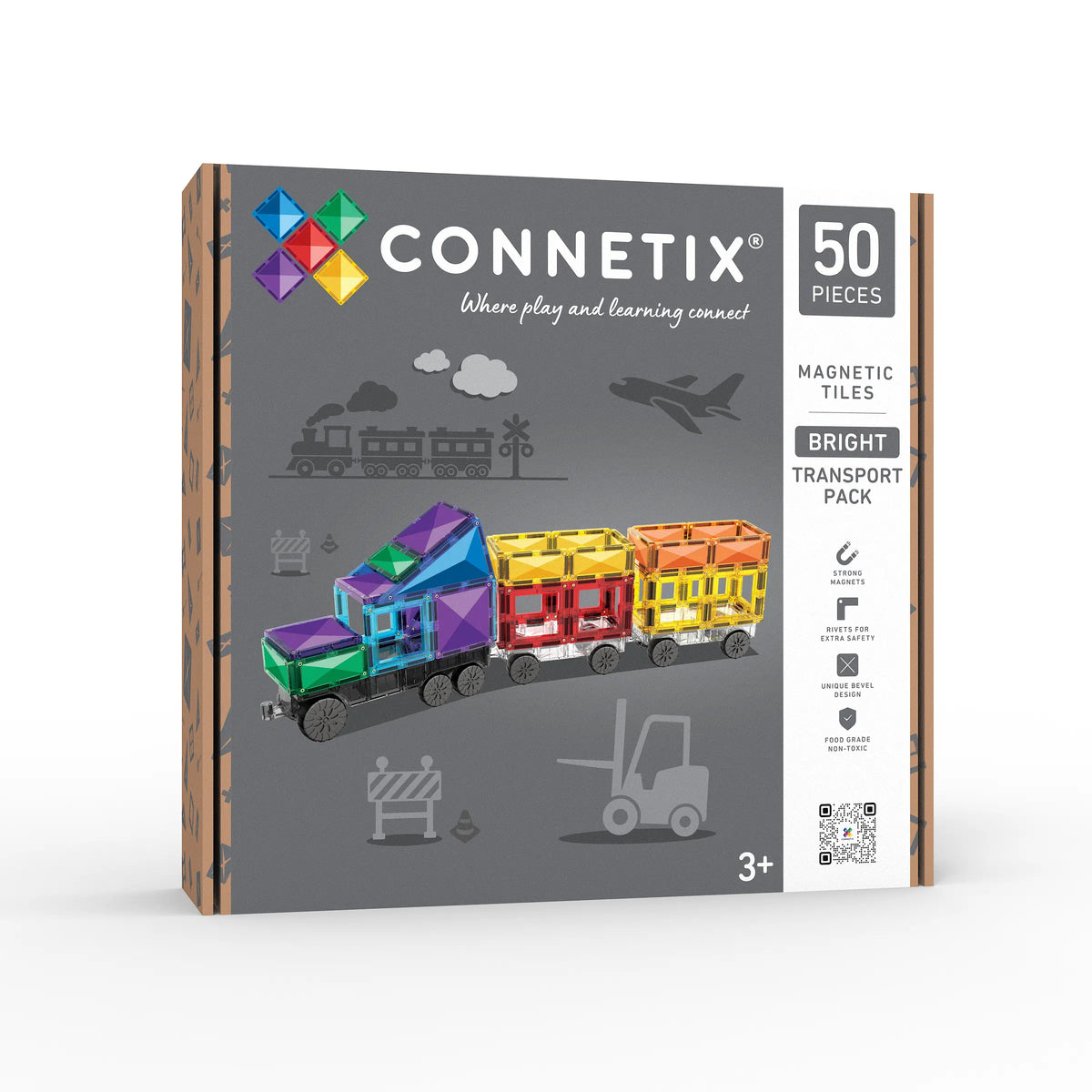 Connetix Bright Transport 50 Piece Pack - Box