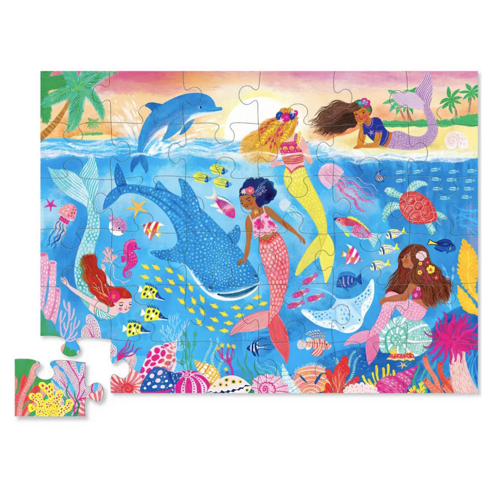 Children's puzzle with mermaid and ocean-themed design on a white background