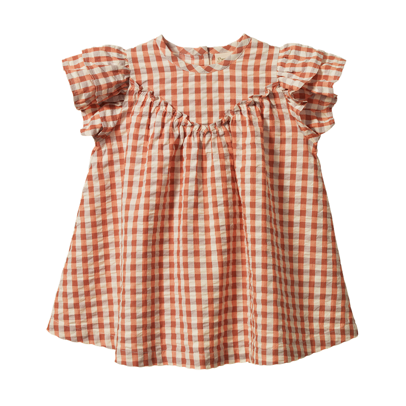 nature baby una dress in dandelion gingham