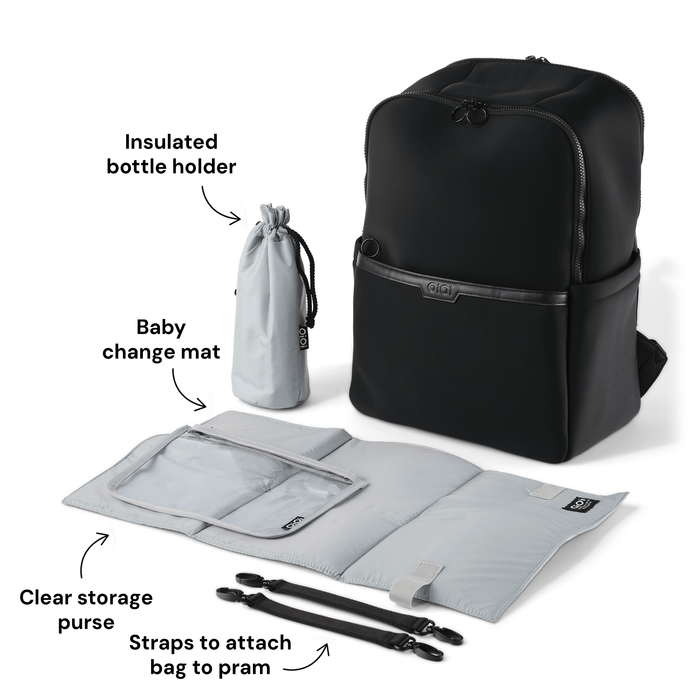 oioi multitasker nappy backpack in black neoprene