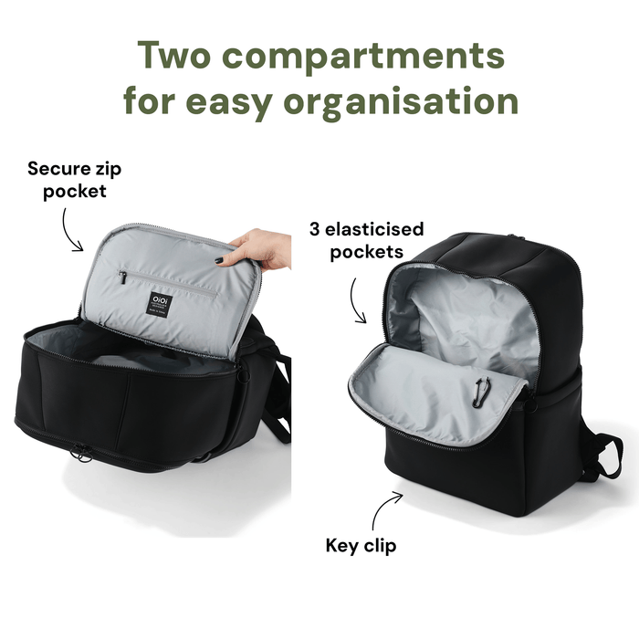 oioi multitasker nappy backpack in black neoprene