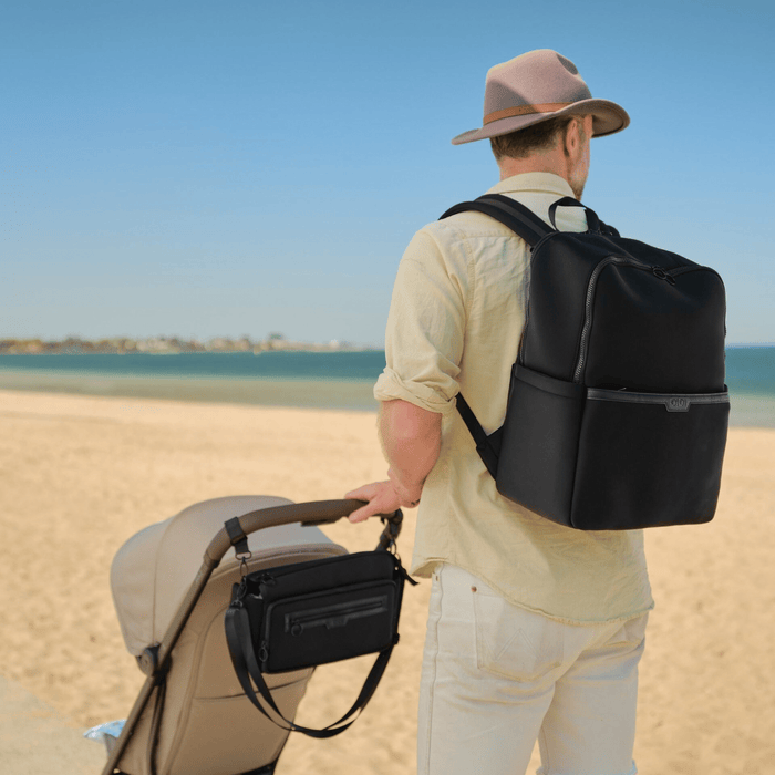 oioi multitasker nappy backpack in black neoprene