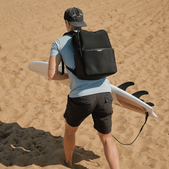 oioi multitasker nappy backpack in black neoprene