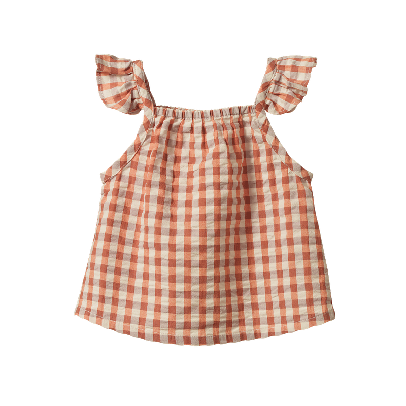 nature baby petal set top in dandelion gingham