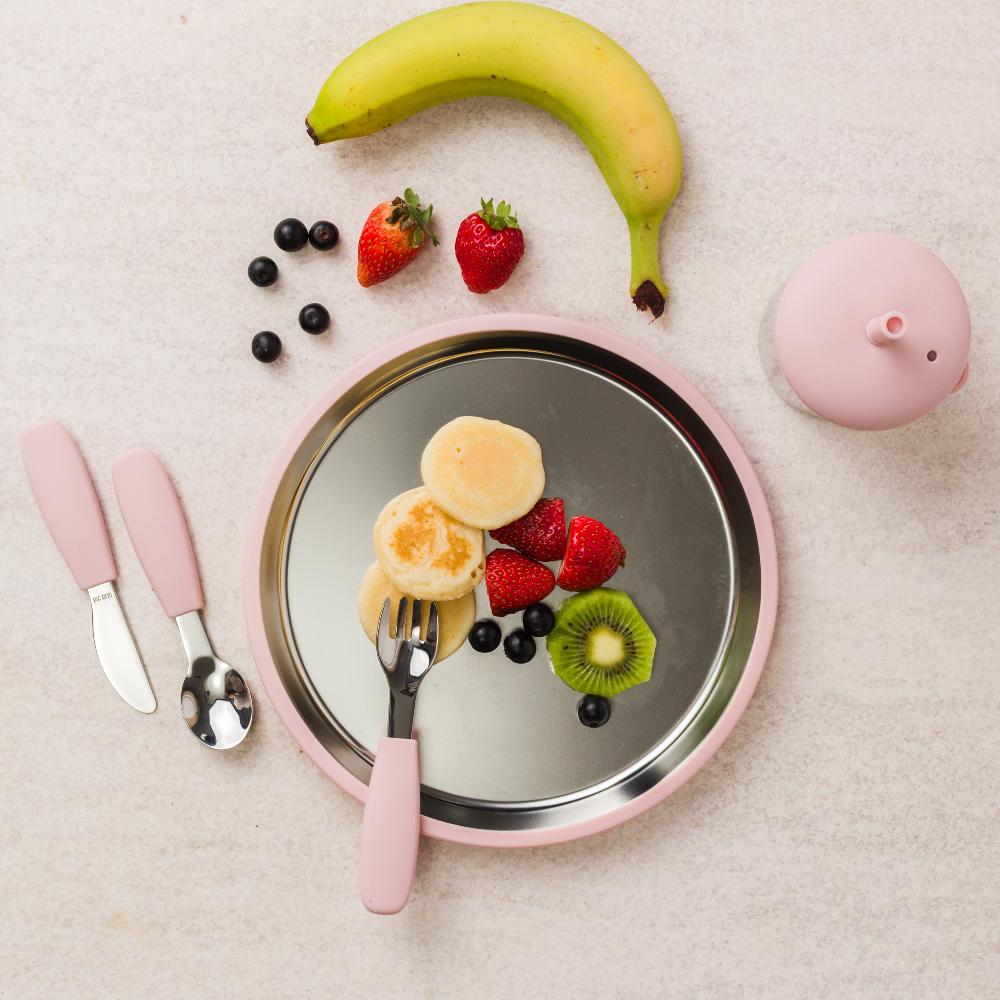 nestling 23cm flat stainless steel plate in dusty pink