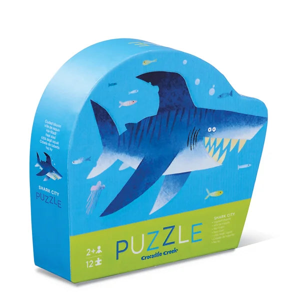 Shark-shaped puzzle on a white background
