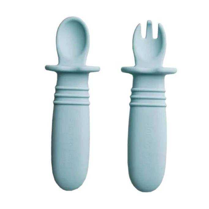 Starting Solids Australia Selfie Spoon + Fork in Blue Lemonade on a white background