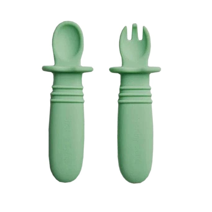 Starting Solids Australia Selfie Spoon + Fork in Mint Crisp on a white background