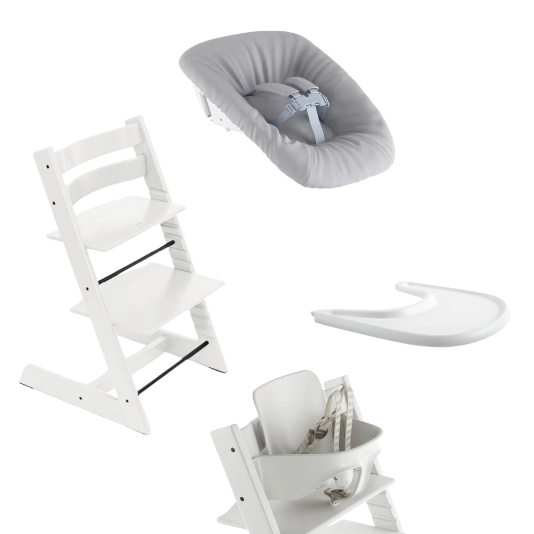 Stokke Tripp Trapp Newborn Set Bundle in White with White Baby Set and White Tray