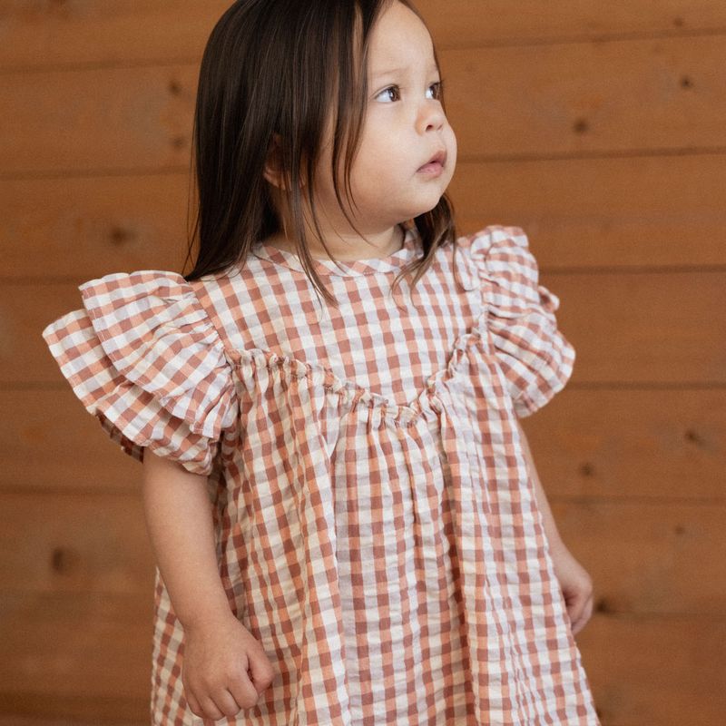 nature baby una dress in dandelion gingham
