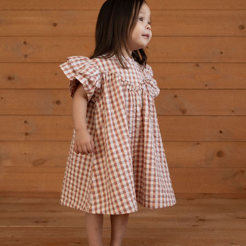 nature baby una dress in dandelion gingham