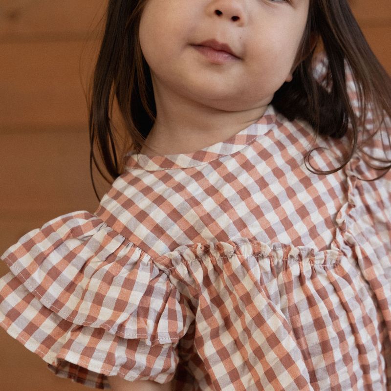 nature baby una dress in dandelion gingham