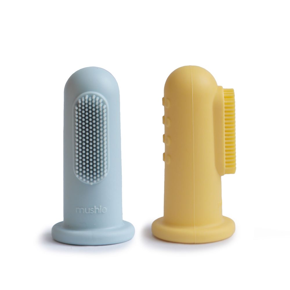 Mushie Powder Blue/Pale Daffodil Finger Toothbrushes